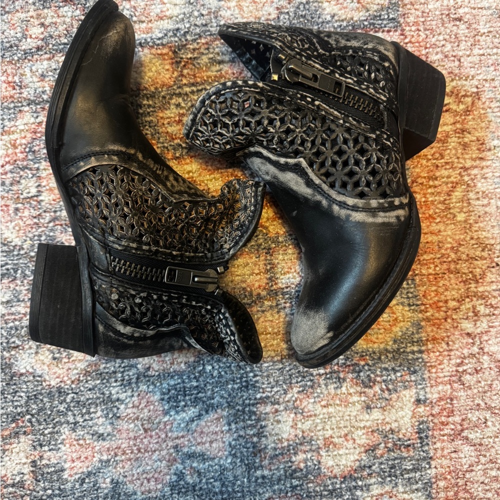 Circle G Black Ankle Booties with laser cut Detail